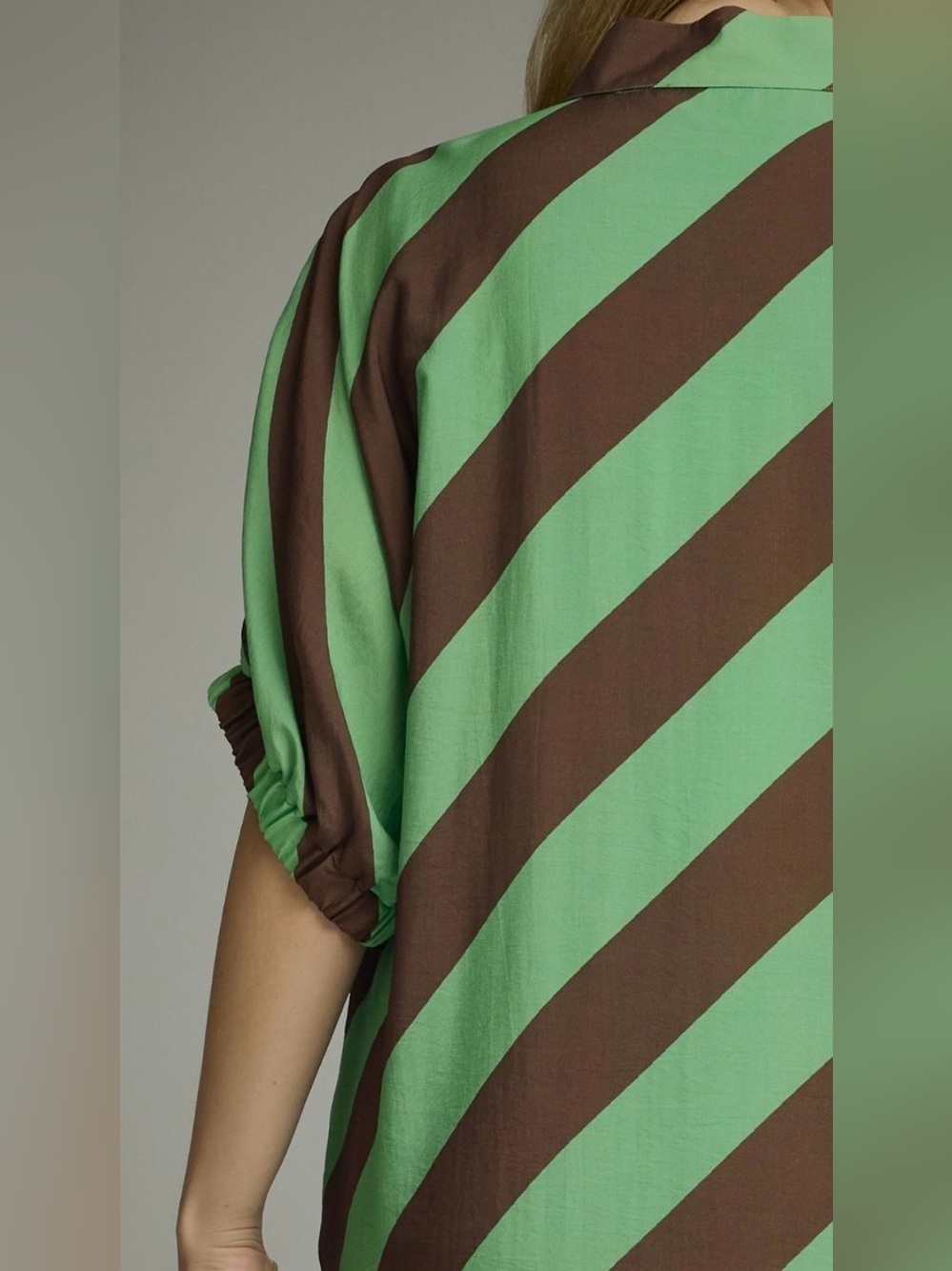 New!Entro Boutique Green & Brown Pocket Diagonal Stripe Midi Dress Size XLarge - Picture 7 of 10